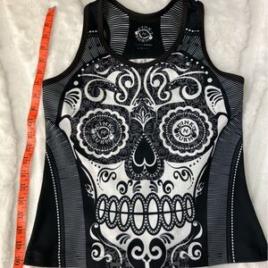 Inknburn Black and White Sugar Skull Tank Top hemmed to race length see pics  XS
